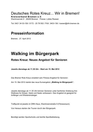 Walking im Bürgerpark Rotes Kreuz - DRK Bremen