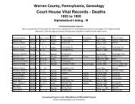 Warren County, Pennsylvania, Genealogy Court House Vital Records