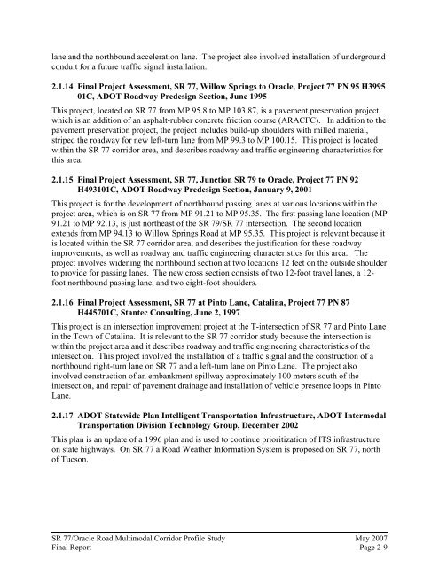 sr 77/oracle road multimodal corridor profile study final report - Pima ...