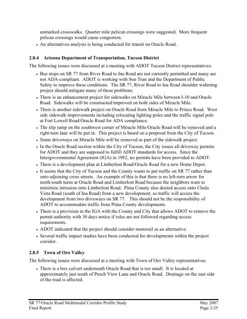 sr 77/oracle road multimodal corridor profile study final report - Pima ...