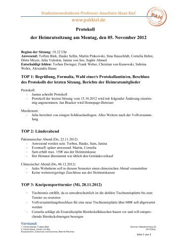 Sitzungsprotokoll vom 05.11.2012 - Pahkiel.de