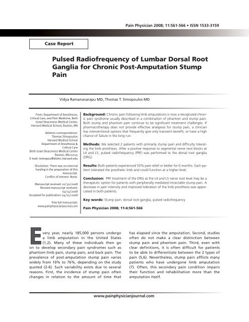 Pulsed Radiofrequency of Lumbar Dorsal Root ... - Pain Physician