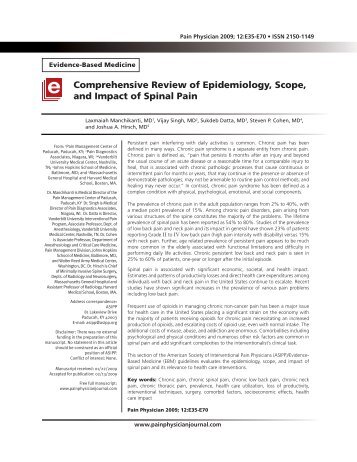 Comprehensive Review of Epidemiology, Scope ... - Pain Physician