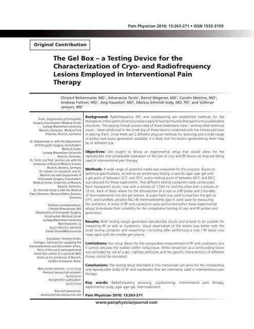 The Gel Box â a Testing Device for the ... - Pain Physician