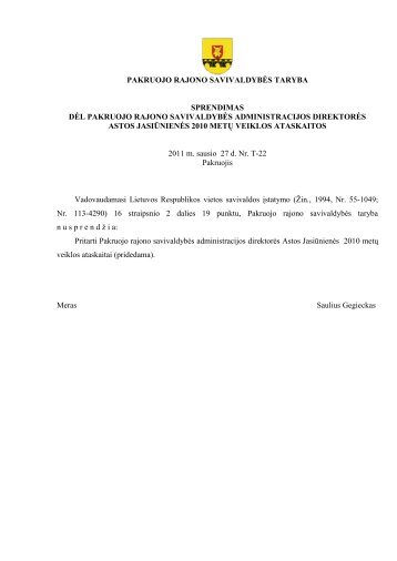 Pakruojo rajono savivaldybÄs administracijos direktorÄs 2010 m ...