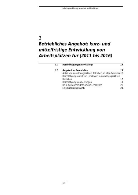 Bericht âLehrlingsausbildung: Angebot und Nachfrage. Entwicklung
