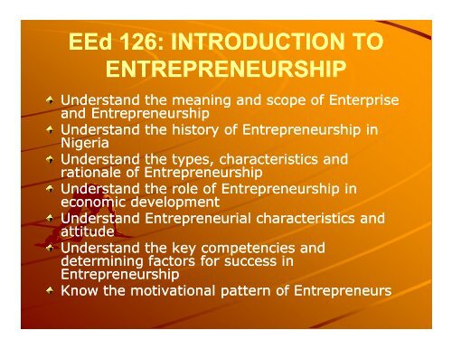 ENTREPRENEURSHIP EDUCATION FOR NIGERIAN ...