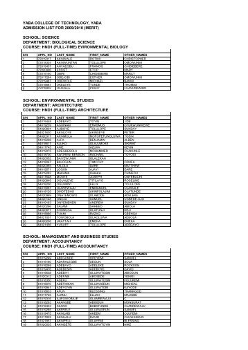 course: hnd1 (full-time) evironmental biology yaba college