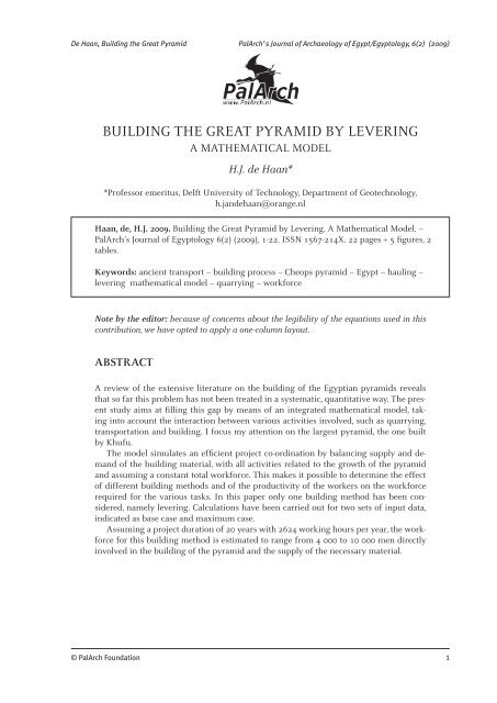 BUILDING THE GREAT PYRAMID BY LEVERING - PalArch