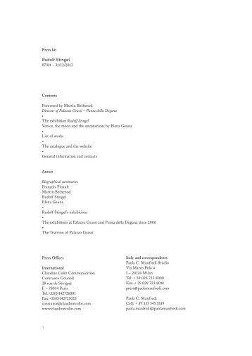 Press kit Rudolf Stingel 07/04 â 31/12/2013 ... - Palazzo Grassi