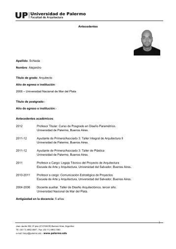 curriculum del Arq. Alejandro Schieda - Universidad de Palermo