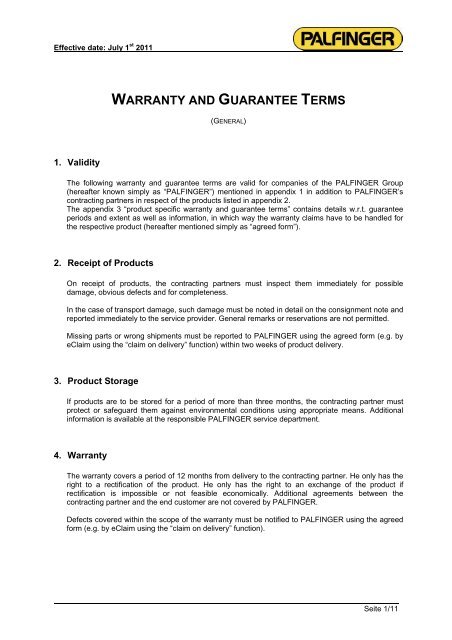 WARRANTY AND GUARANTEE TERMS - Palfinger