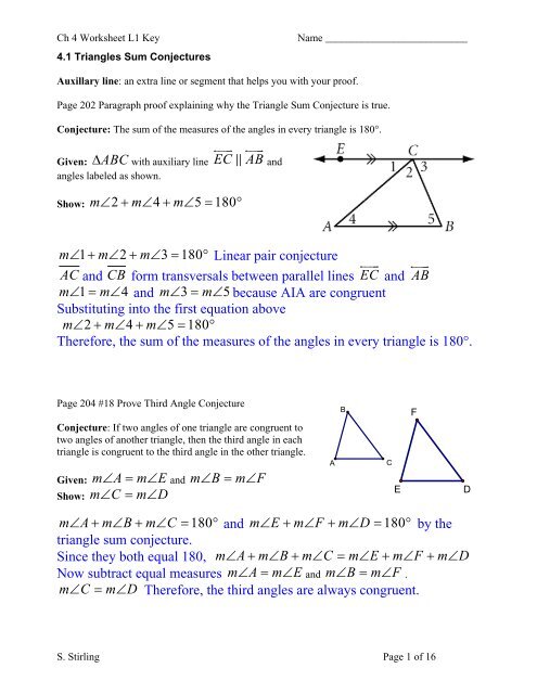 Ch 4 Worksheet Key