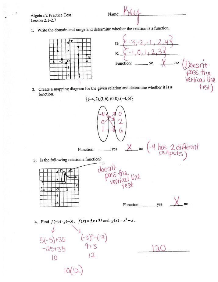 Algebra practice test with answers