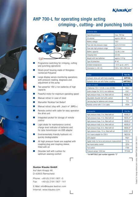 brochure AHP 700-L - Gustav Klauke GmbH