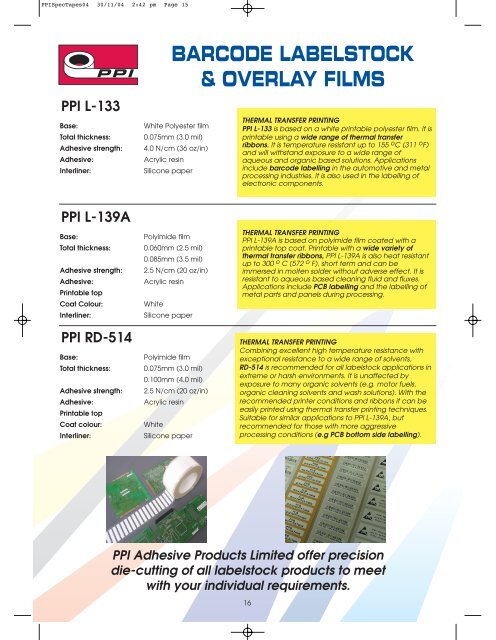 Specialty Catalogue - PPI Adhesive Products