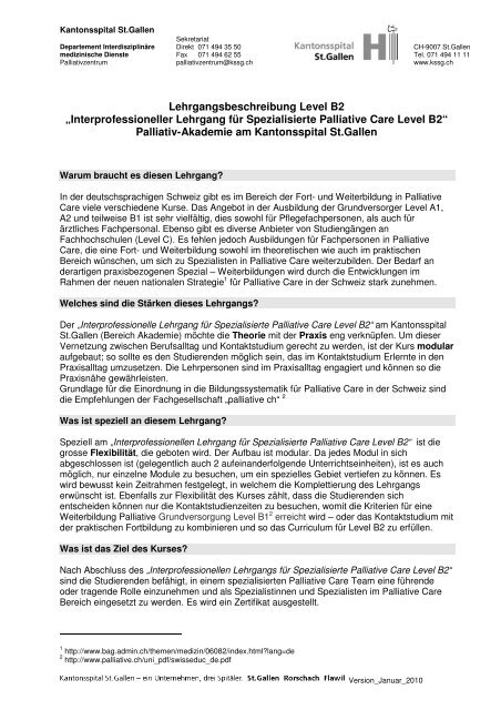 Lehrgangsbeschreibung Level B2 - Palliative Ostschweiz