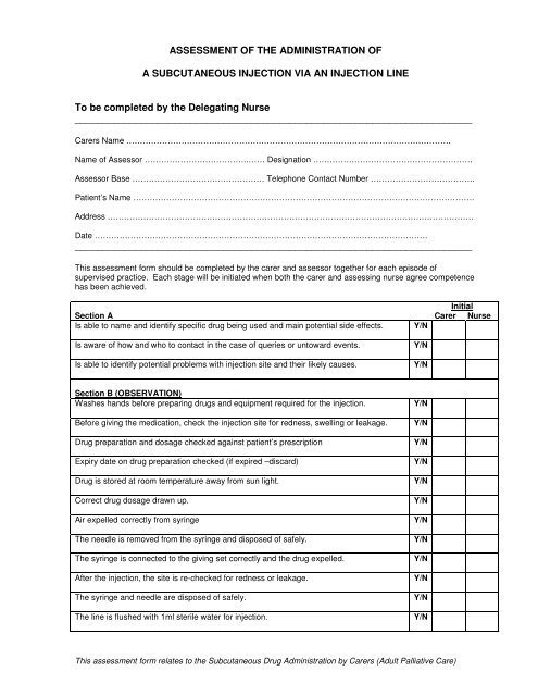 Assessment of administration of a subcutaneous injection