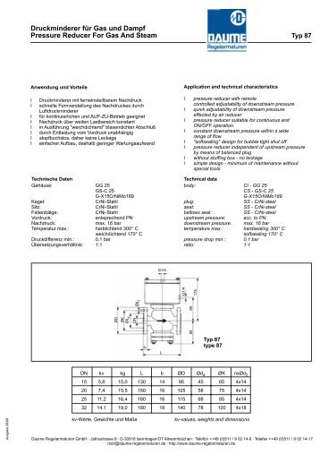 Druckminderer für Gas und Dampf Pressure Reducer For Gas And ...