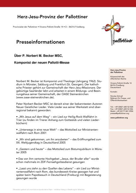 Informationen über P. Norbert M. Becker, Komponist ... - Die Pallottiner