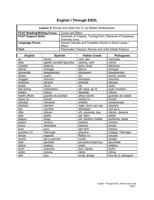 English I Through ESOL - The School District of Palm Beach County