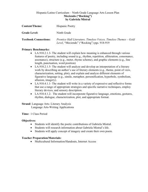 Second Grade Hispanic Hispanic American Curriculum Lesson Plan