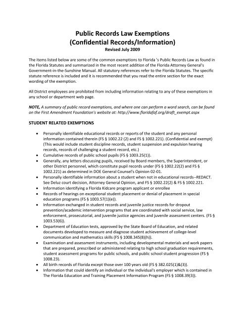 Public Records Law Exemptions - The School District of Palm Beach