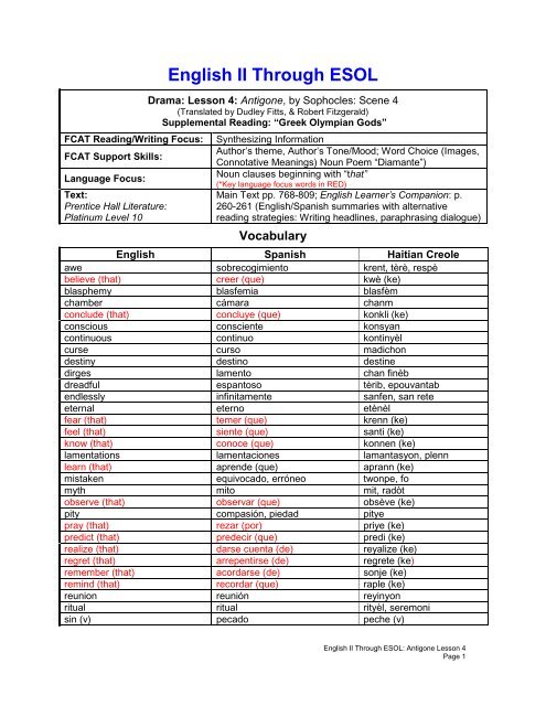 MS Grade 6 Language Arts 1 Through ESOL - The School District of