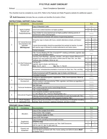 School Audit Checklist ELEMENTARY AND MIDDLE SCHOOLS 1