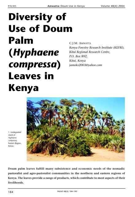 Diversity of Use of Doum Palm (Hyphaene compressa) Leaves in ...