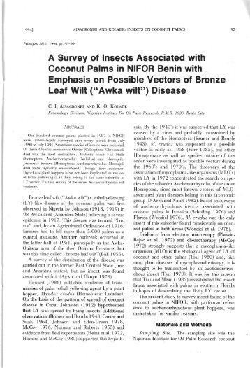 A Survey of Insects Associated with Coconut Palms in NIFOR Benin ...