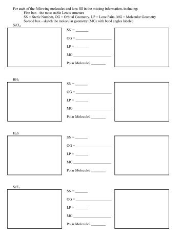 Lewis Structures & Molecular Geometries Worksheet