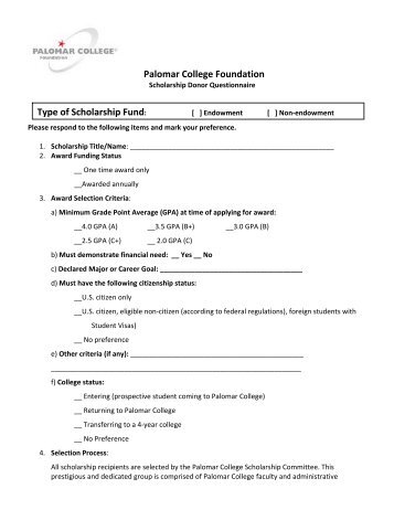 Donor Questionnaire - Palomar College