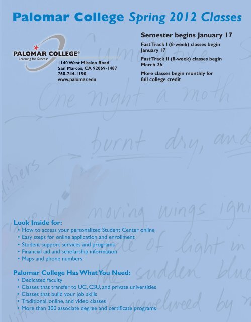 PALOMAR COLLEGE SPRING 2012 Class Schedule