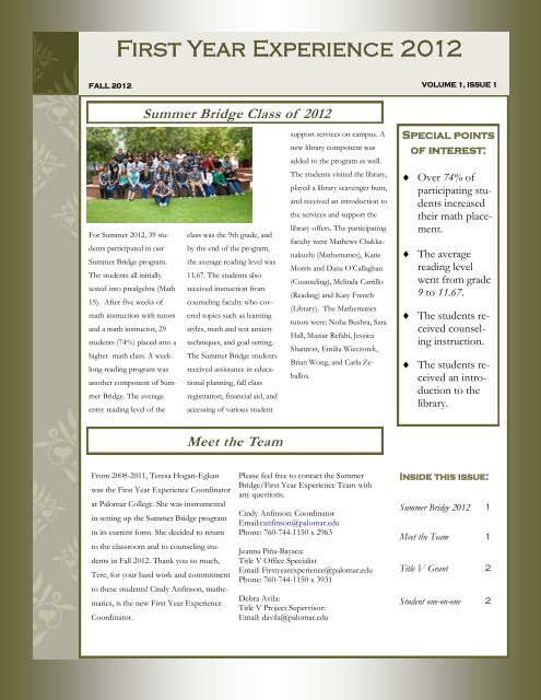 Summer Bridge Newsletter, Issue 1 - Palomar College