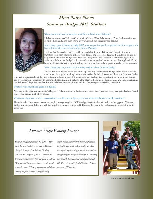 Summer Bridge Newsletter, Issue 1 - Palomar College