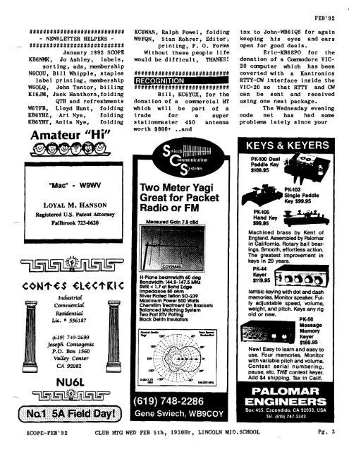 1992 - Palomar Amateur Radio Club