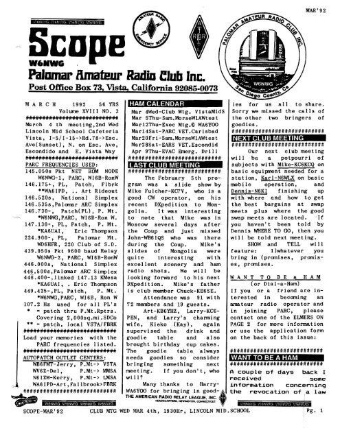 1992 - Palomar Amateur Radio Club