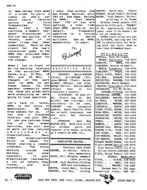 1992 - Palomar Amateur Radio Club