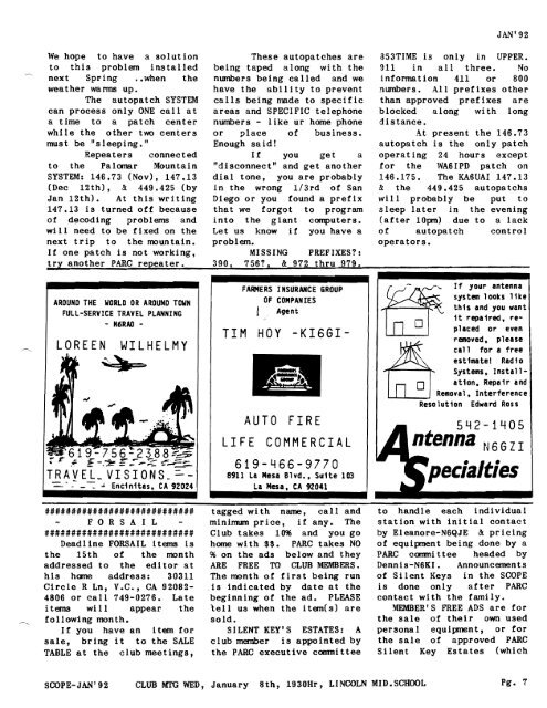1992 - Palomar Amateur Radio Club