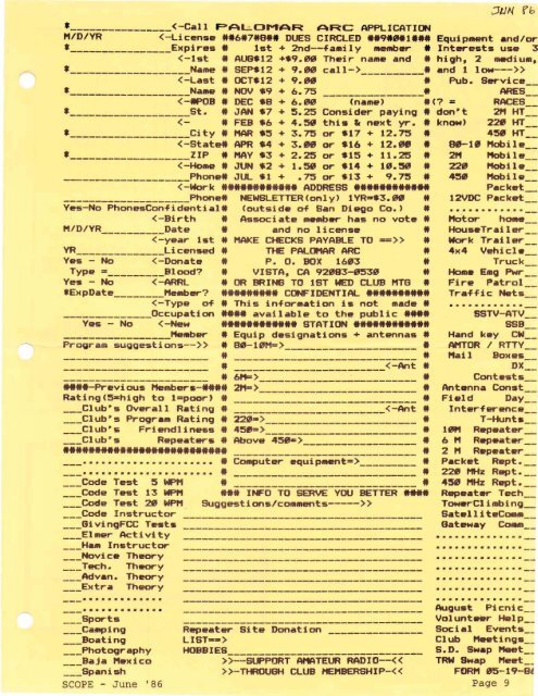 1986 - Palomar Amateur Radio Club