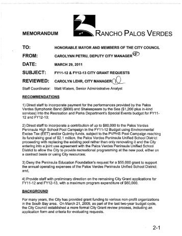 FY 11-12 City Grant Requests - Palos Verdes on the Net