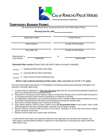 temporary banner permit application - Palos Verdes on the Net
