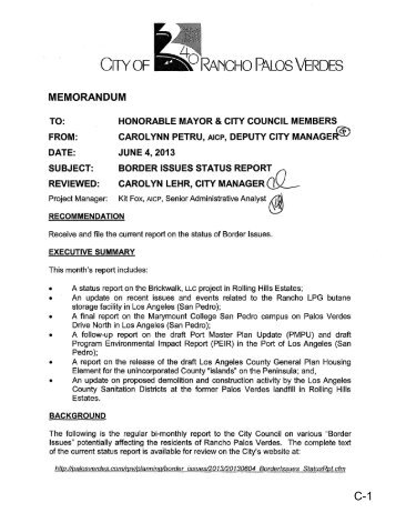 Border Issues Status Report (Fox) - Palos Verdes on the Net