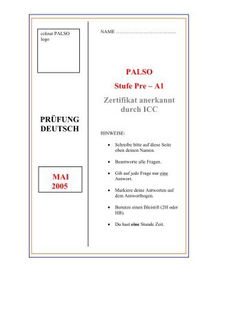 A1 Zertifikat anerkannt durch ICC - Palso