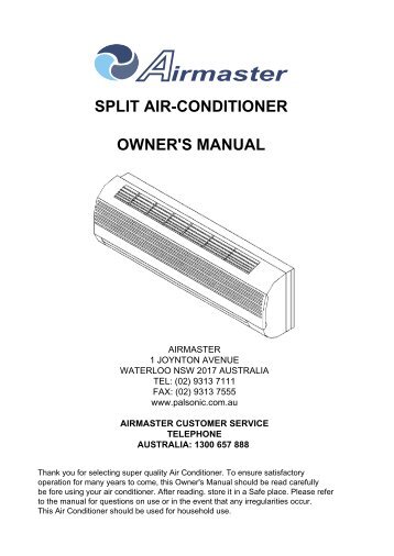 SPLIT AIR-CONDITIONER OWNER'S MANUAL - Palsonic