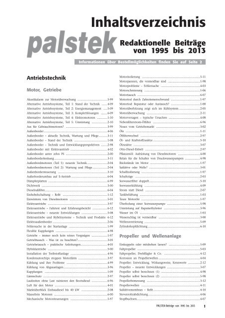 Jahresinhaltsverzeichnis 1995-2013 - Palstek