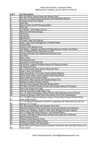 Inventory List - Pamela Rose Auction Company, LLC