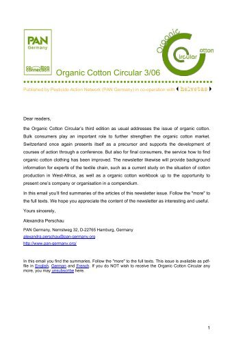 Organic Cotton Circular 3/06, English Edition - PAN Germany