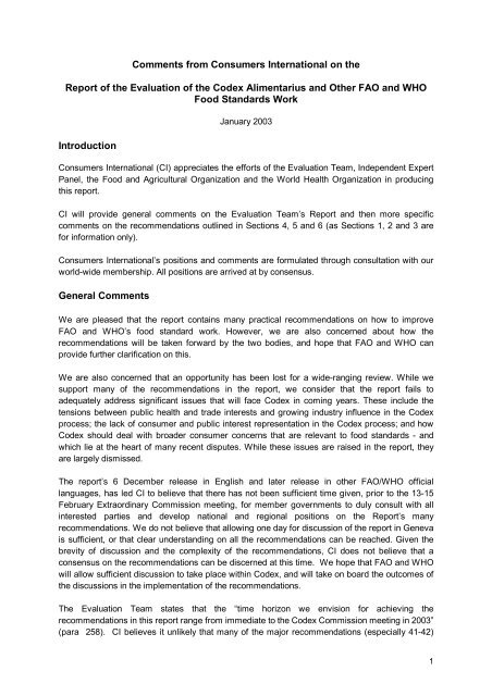 Comments from Consumers International on the Report of the ...